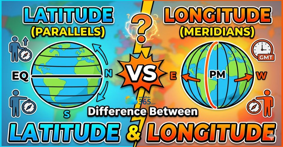 Difference between Latitude and Longitude: Examples and Key Differences
