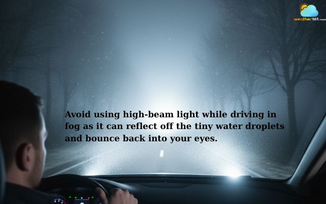 Avoid using high-beam lights while driving in fog 