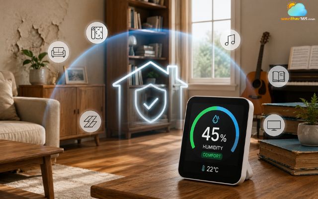 A humidity widget helps users detect unsafe conditions