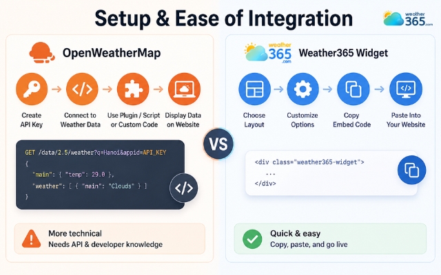 OpenWeatherMap’s setup process is often more technical