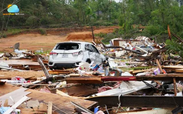 Heavy tornado damage in Bogue Chitto, Mississippi, Thursday