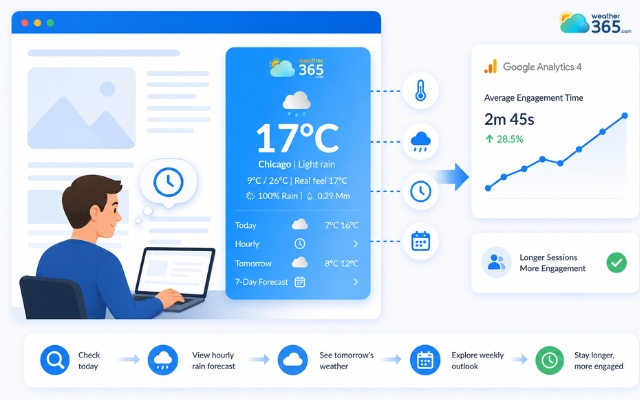 A weather widget gives visitors reason to stay on the page longer