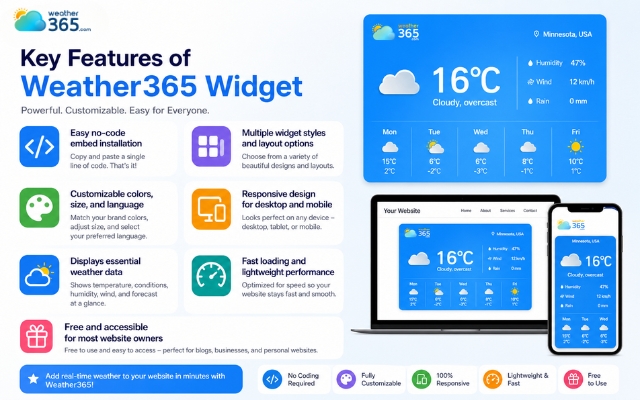 Unique features of the Weather365 widget