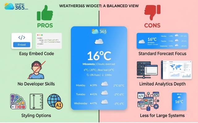 Pros and cons of using the Weather365 widget