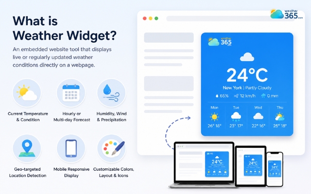 A weather widget makes the page feel more helpful