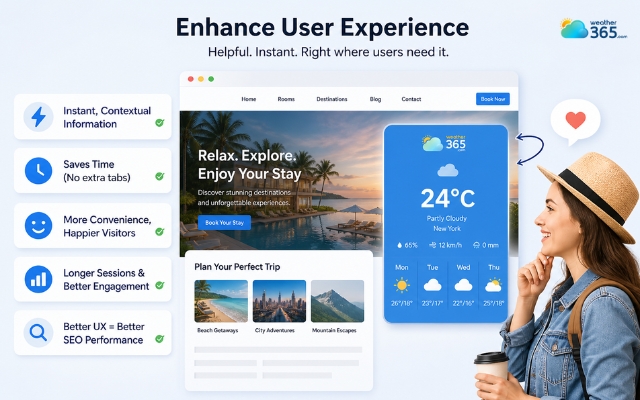 A weather widget gives instant contextual information
