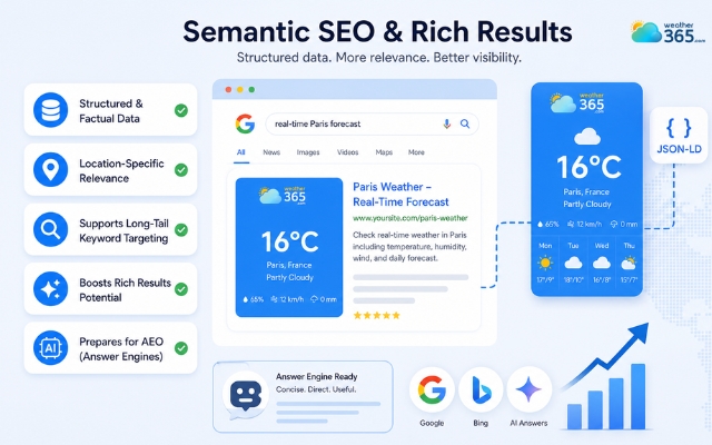 A weather widget creates semantic SEO opportunity