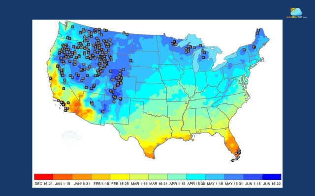 US regional map of last winter’s freezing day