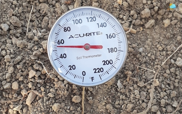 A soil thermometer measures how cold the soil gets
