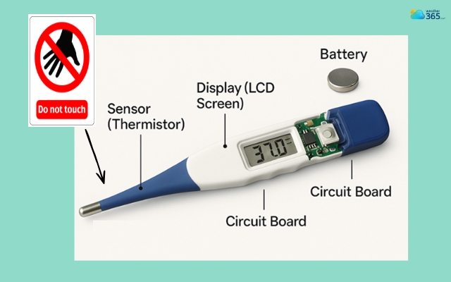 Avoid touching the sensing part of the thermometer