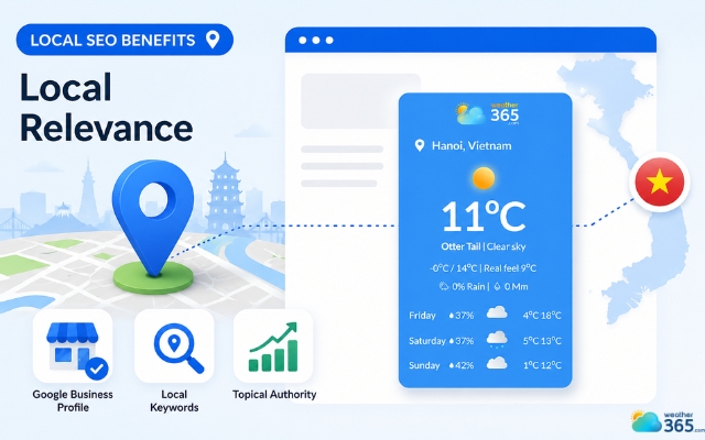 A weather widget reinforces the connection