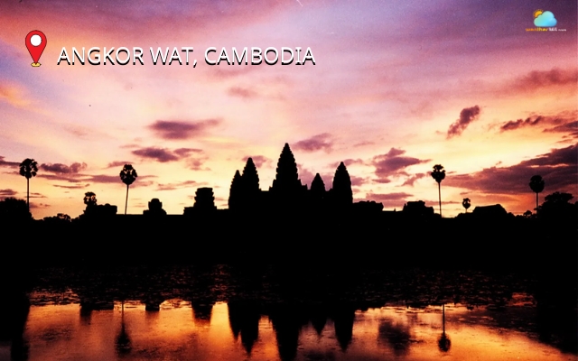 Sunset lingers behind ancient temple towers