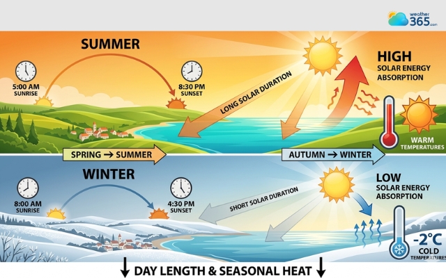 Longer days mean more time to absorb heat