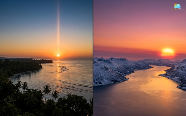 The Sun rises and sets vertically near the equator