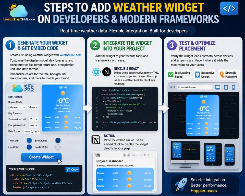  Adding a weather widget to developers and modern frameworks