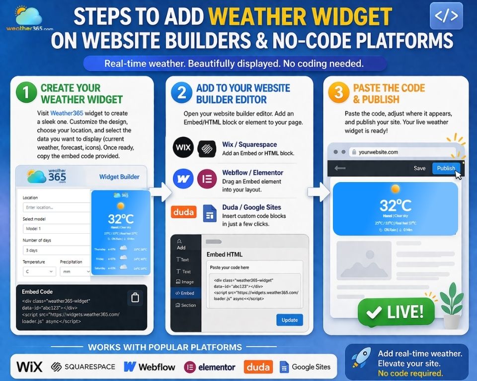  How to add weather widgets on website builders and No-code platforms