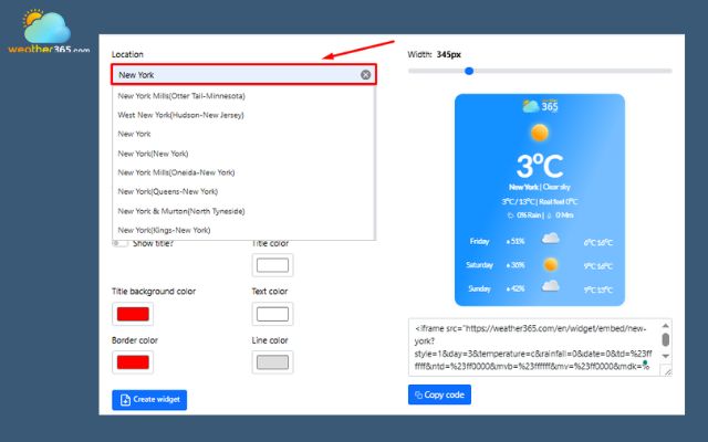 Choose the location you want to display