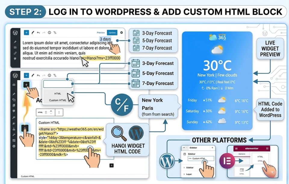  Step 2: insert HTML weather widget to WordPress