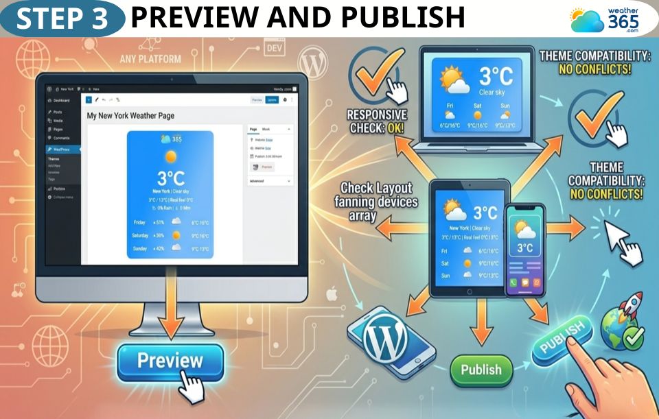 Remember preview before publishing Weather365 widget on your site