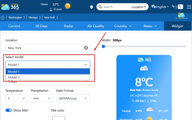  Select your favorite weather widget model