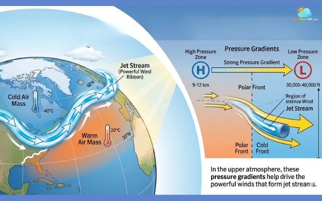 Atmospheric pressure causes the jet stream to form