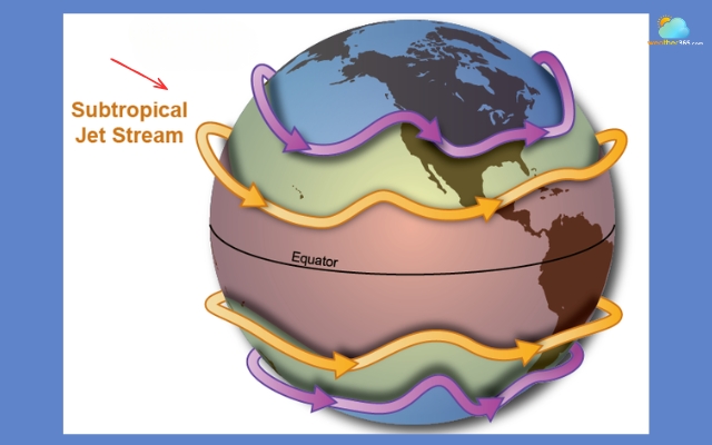 The subtropical jet stream carries moisture across continents