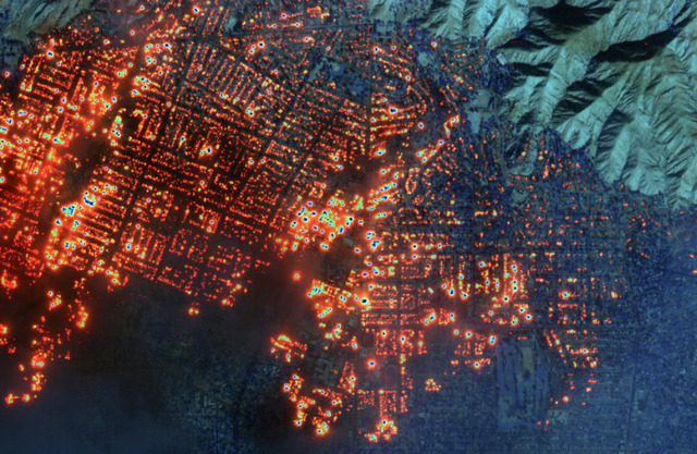  Satellite image of wildfires burning in Southern California