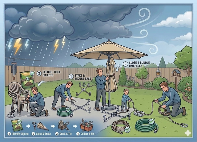 Secure lightweight outdoor objects when having wind advisory