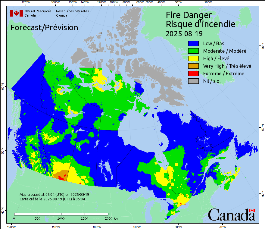 Fire weather map in Canada (2025-08-19)