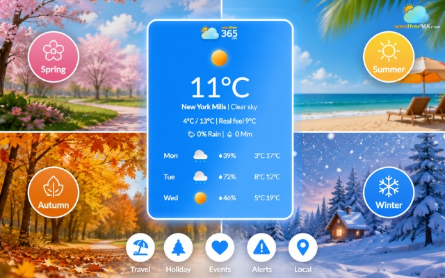 Seasonal weather widget displays weather tailored to a specific season