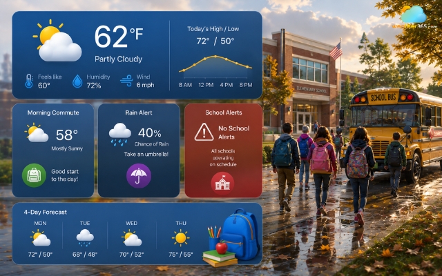 Back-to-school weather widget often includes morning commute forecasts
