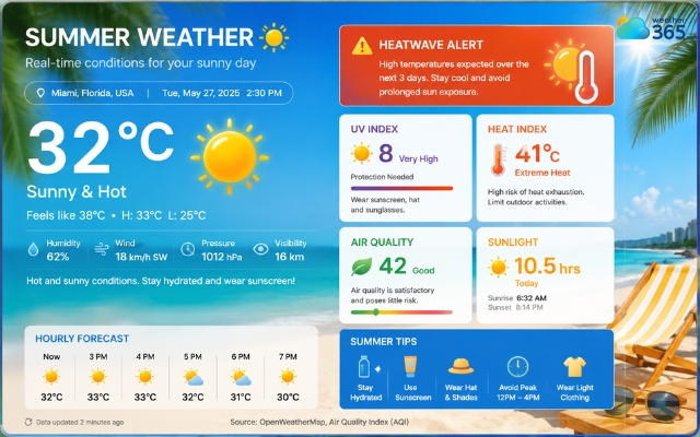 Summer weather widget is useful for travel websites
