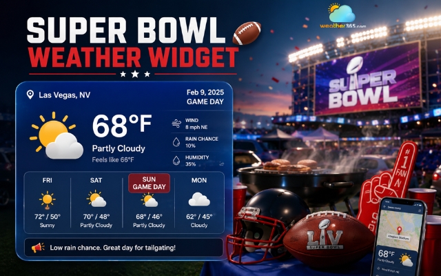 Super bowl weather widget helps users track game-day weather