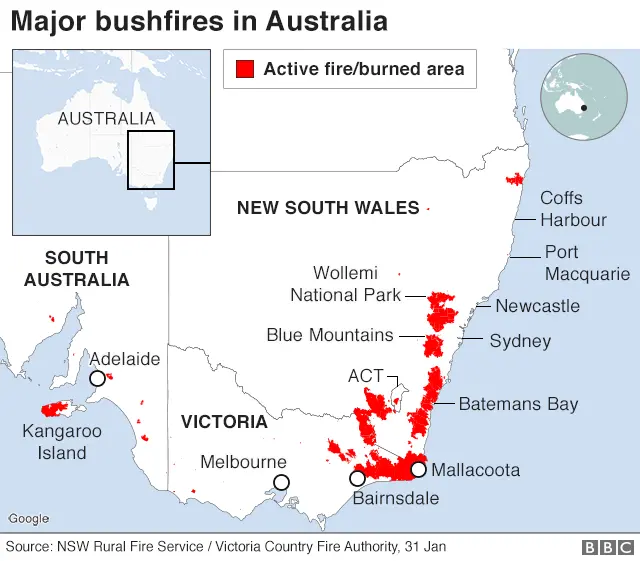Major bushfires in Australia 