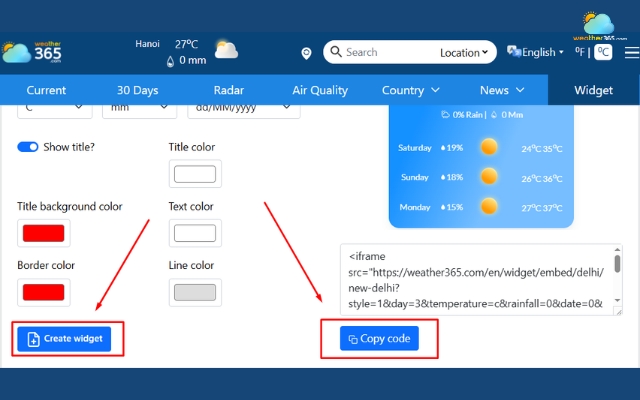  Create widget and copy the code