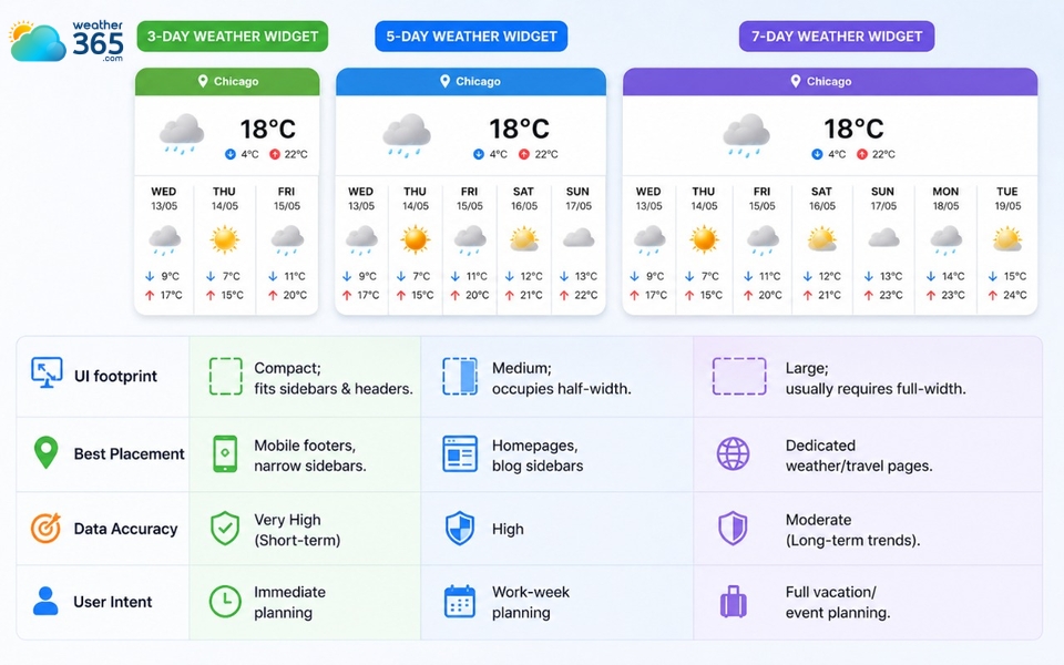 3-day vs 5-day vs 7-day weather widget comparison