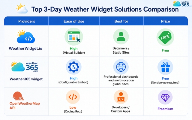 Top 3-day weather widget comparison