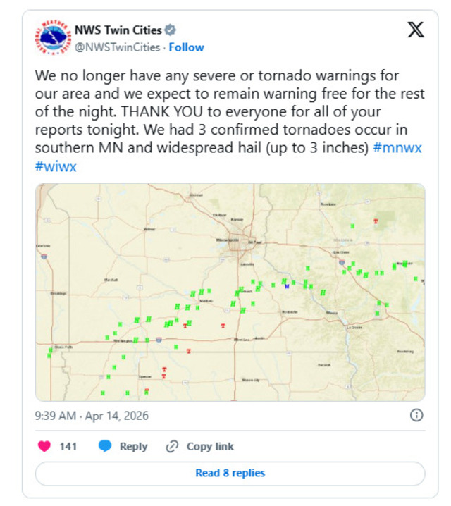 The NWS announcement on X 