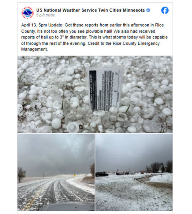 US National Weather Service announces plowable hail in Rice County