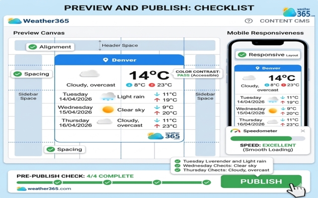 Carefully check the weather widget before publishing