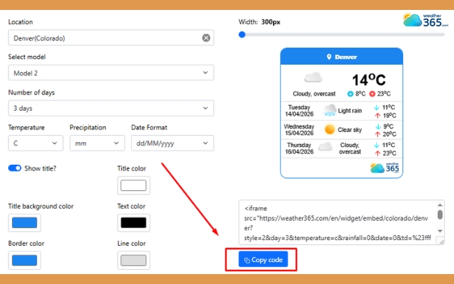 Create the widget and copy the provided code