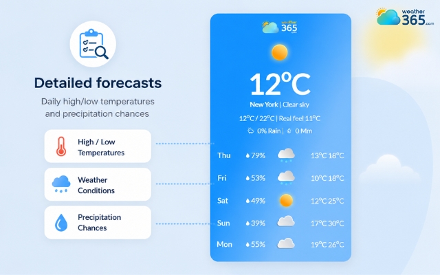 5-day weather widget offers detailed forecast