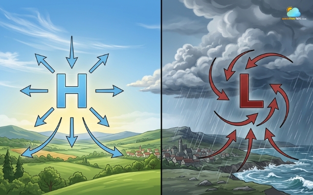 Weather difference between high and low pressure systems