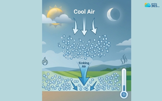  Cool air slows down and moves closer