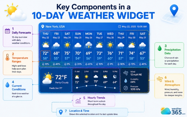 Important elements in a 10-day weather widget
