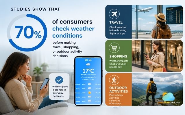 Studies show that 70% of consumers check weather conditions
