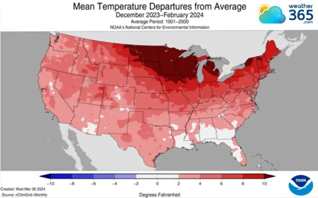 Temperature from Dec 2023 - Jan 2024 compared to 1901-2000 ( Source: NOAA)