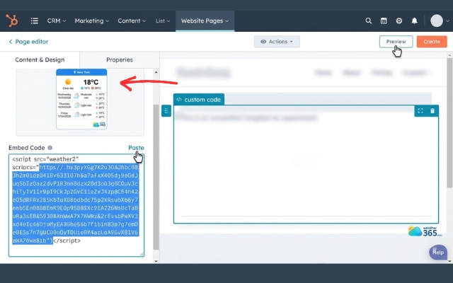  Paste the code and review the widget