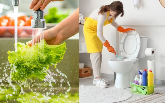 Reuse the vegetable-washing water to clean the bathroom
