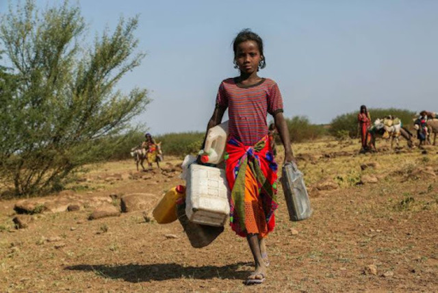 Girls walk 35 km for water due to the Ethiopia drought